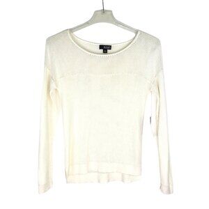 NWT ANA Womens PS Cream Tight Knit Sweater Pullover Round Neck Long Sleeve